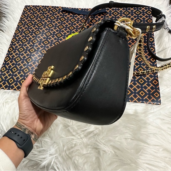 NWT Tory Burch Britten Gold Studded Black Convertible Crossbody Shoulder Bag - Picture 6 of 9